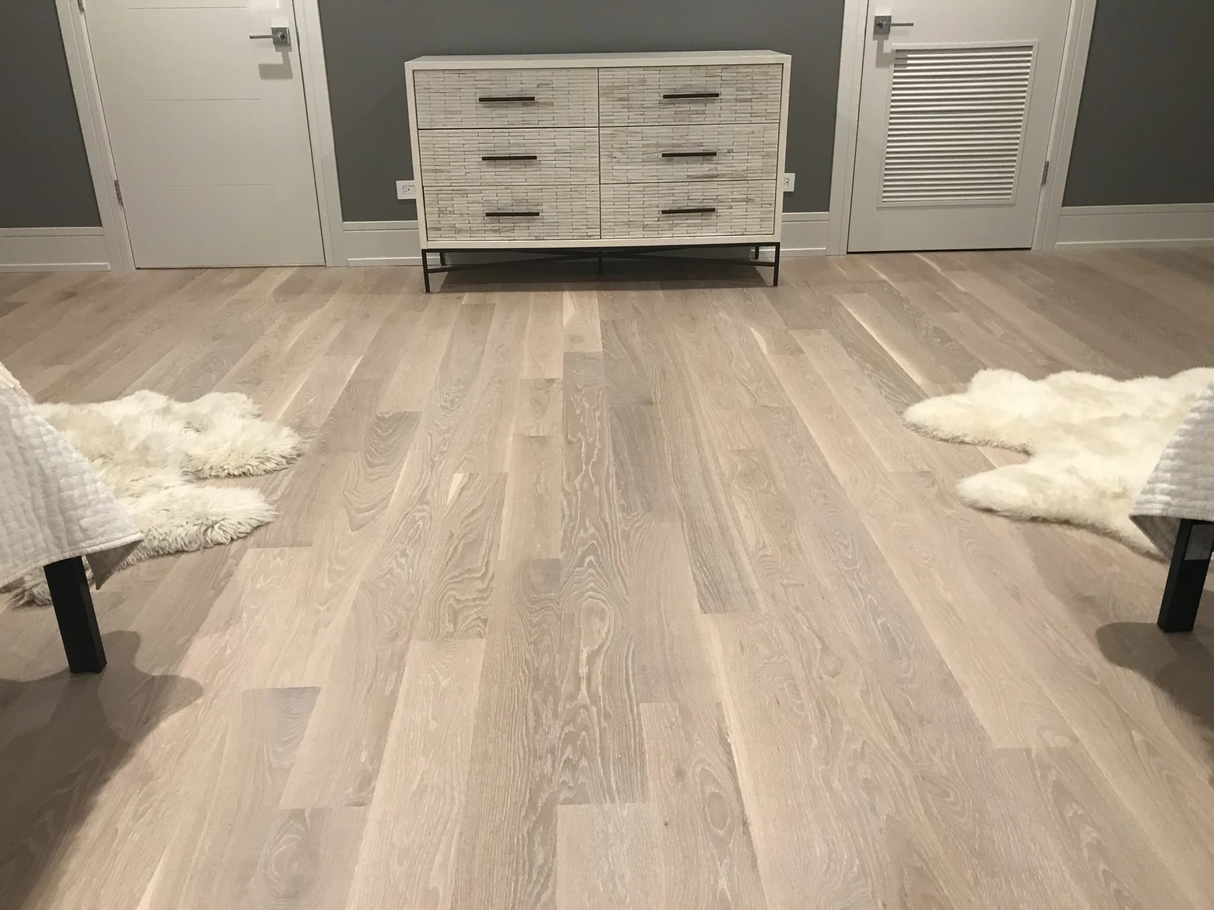 Pale white-oak floor in a Park Ridge bedroom